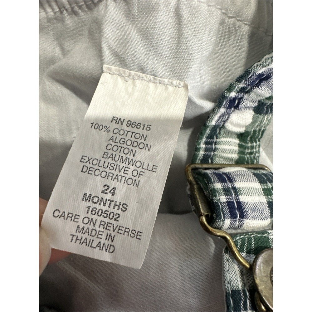 Vintage 24 Mo Baby Overalls Romper Plaid Golf Green Bear Pants 100% Cotton - Picture 3 of 11